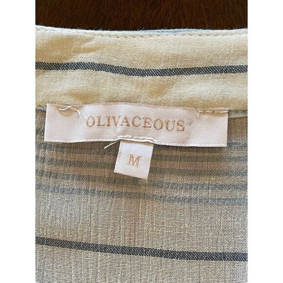 Olivaceous Blue White and‎ Gray Striped Tie Front Button Down Blouse M - Picture 7 of 9